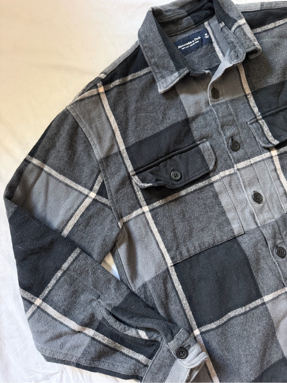 Abercrombie & Fitch Heavyweight Shirt Jacket Flannel Gray Plaid Soft AF Medium - Picture 7 of 8